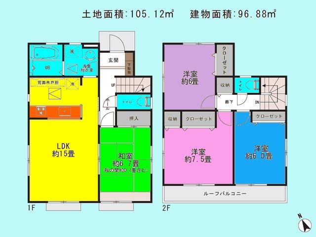 Floor plan. (4 Building), Price 23.8 million yen, 4LDK, Land area 105.12 sq m , Building area 96.88 sq m