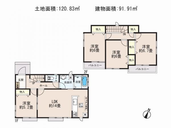 Floor plan. 24.5 million yen, 4LDK, Land area 120.83 sq m , Building area 91.91 sq m