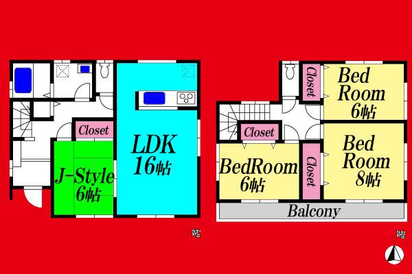 Floor plan. (Building 2), Price 43,800,000 yen, 4LDK, Land area 155.44 sq m , Building area 104.33 sq m