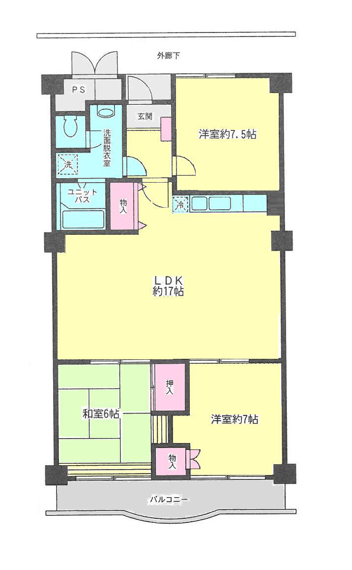 Floor plan. 3LDK, Price 16.8 million yen, Occupied area 87.93 sq m , Balcony area 8.5 sq m