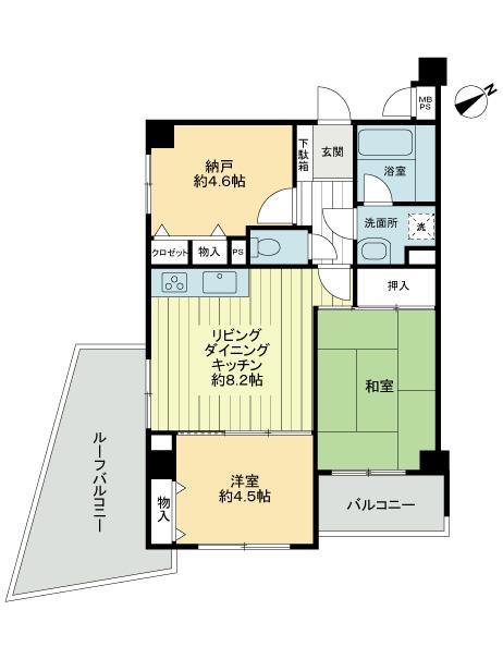 Floor plan. 2DK + S (storeroom), Price 15.4 million yen, Occupied area 55.31 sq m , Balcony area 3.64 sq m