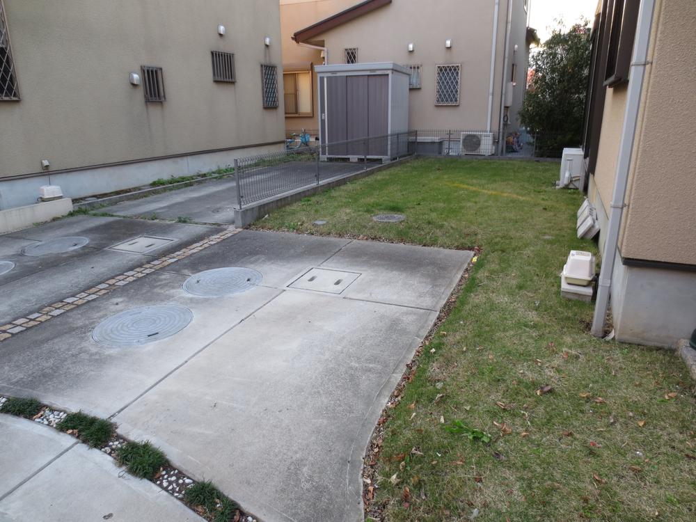 Parking lot. Garden and parking space of the lawn