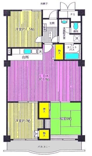 Floor plan. 3LDK, Price 16.8 million yen, Occupied area 87.93 sq m , Balcony area 8.5 sq m