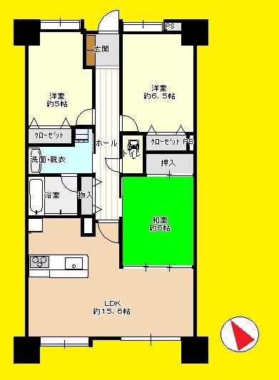 Floor plan. 3LDK, Price 22,400,000 yen, Footprint 72.9 sq m , Balcony area 9.88 sq m