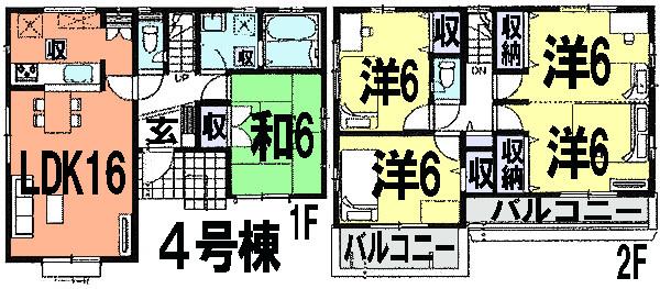 Floor plan. (4 Building), Price 33,300,000 yen, 4LDK, Land area 102.79 sq m , Building area 105.57 sq m