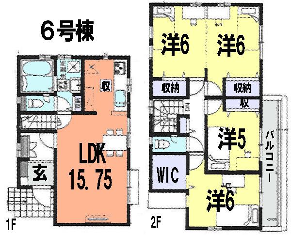 Floor plan. (6 Building), Price 29,900,000 yen, 4LDK, Land area 100.07 sq m , Building area 110.13 sq m