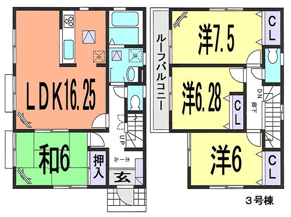Floor plan. (3 Building), Price 37,900,000 yen, 4LDK, Land area 150.1 sq m , Building area 99.77 sq m