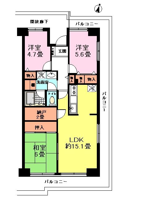 Floor plan. 3LDK + S (storeroom), Price 9.8 million yen, Occupied area 73.02 sq m , Balcony area 24.61 sq m 3LDK + storeroom