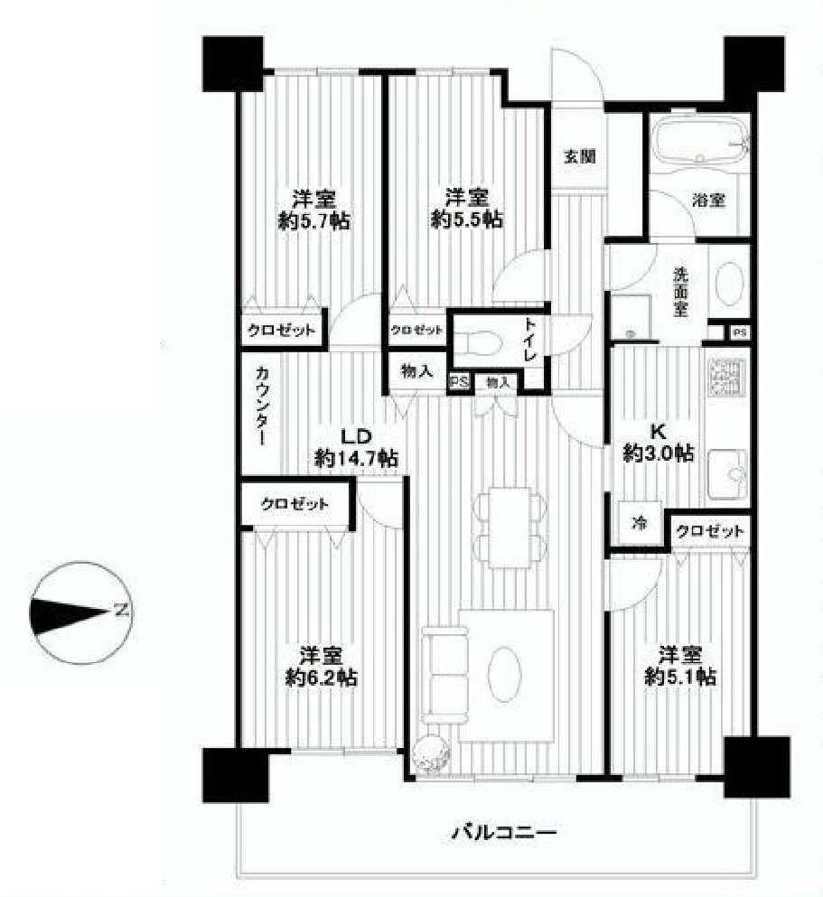 Floor plan. 4LDK, Price 23,900,000 yen, Occupied area 85.57 sq m , Balcony area 13.72 sq m