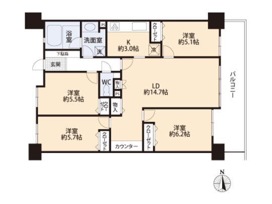 Floor plan. 4LDK, Price 23,900,000 yen, Occupied area 85.57 sq m , Balcony area 13.72 sq m floor plan