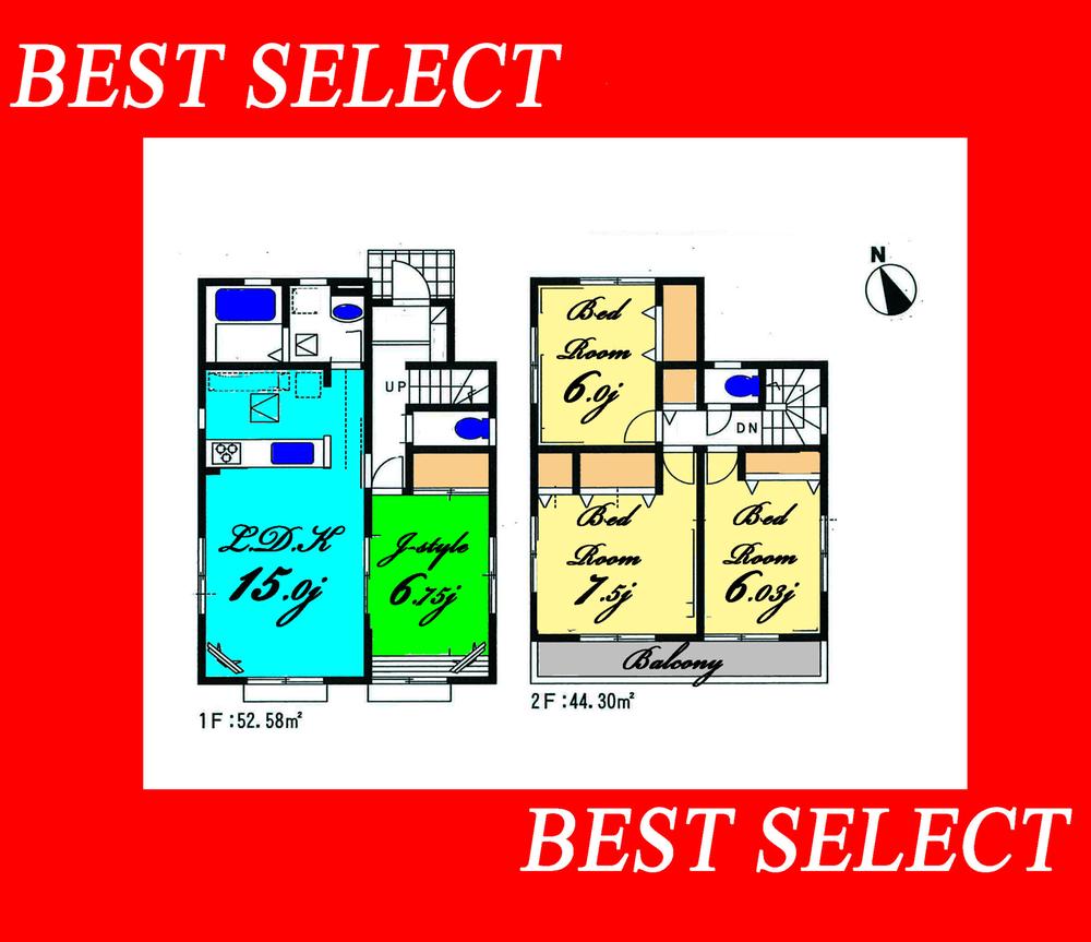 Floor plan. (Building 2), Price 27,800,000 yen, 4LDK, Land area 105.12 sq m , Building area 96.88 sq m