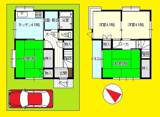 Floor plan. 12.8 million yen, 4K, Land area 69.55 sq m , Building area 66.24 sq m