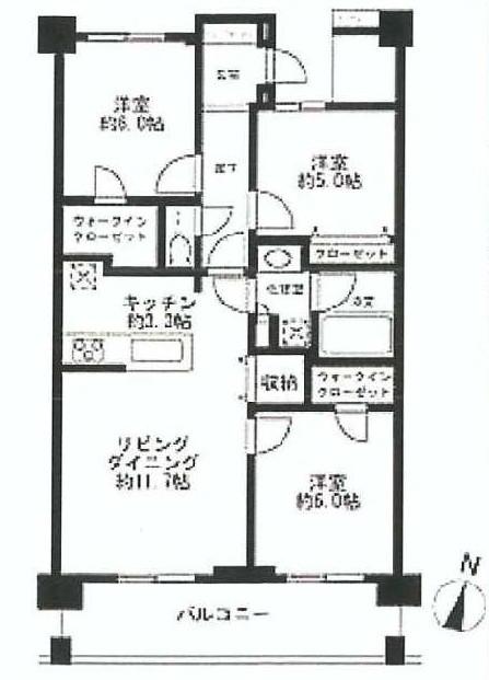 Floor plan. 3LDK, Price 22,800,000 yen, Occupied area 72.54 sq m , Balcony area 12.24 sq m
