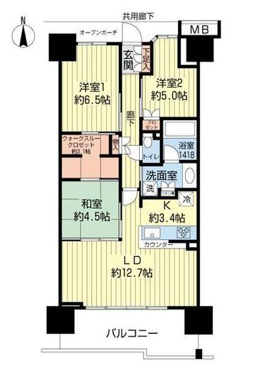 Floor plan. 3LDK, Price 29,800,000 yen, Footprint 74.8 sq m , Balcony area 12.4 sq m