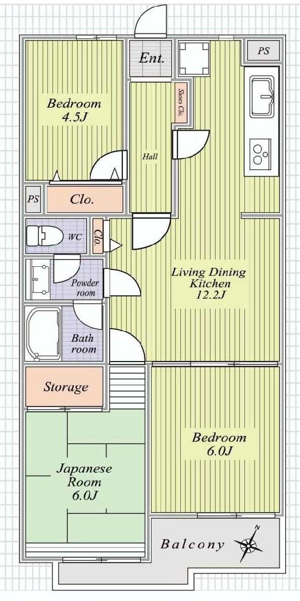 Floor plan. 3LDK, Price 13,900,000 yen, Occupied area 63.74 sq m , Balcony area 6 sq m