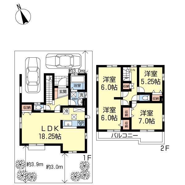 Floor plan. 31.5 million yen, 4LDK, Land area 126.5 sq m , Building area 109.3 sq m