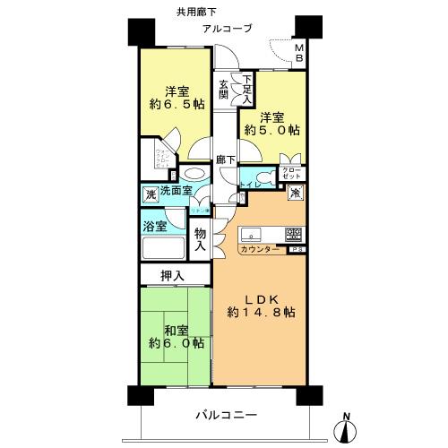 Floor plan. 3LDK, Price 31.5 million yen, Occupied area 73.73 sq m , Balcony area 12.4 sq m