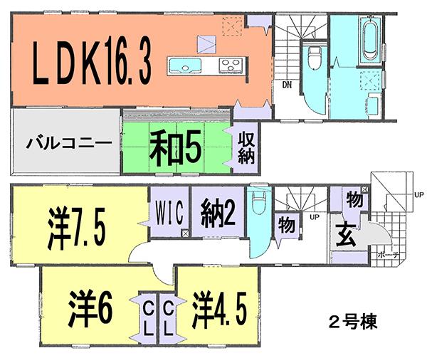 Floor plan. (Building 2), Price 34,800,000 yen, 4LDK+S, Land area 100.38 sq m , Building area 103.51 sq m