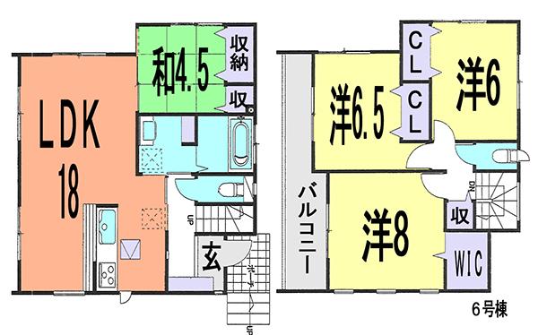 Floor plan. (6 Building), Price 37,800,000 yen, 4LDK, Land area 100.37 sq m , Building area 101.02 sq m