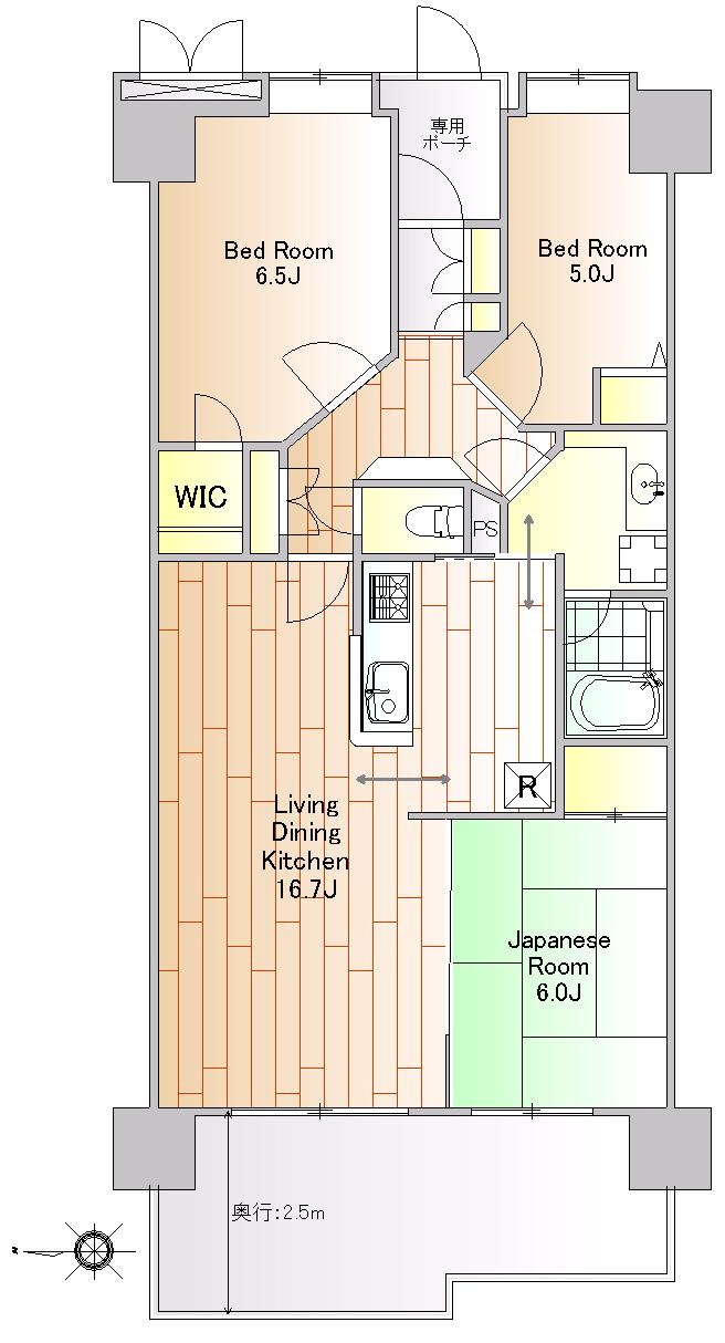 Floor plan. 3LDK, Price 21,800,000 yen, Occupied area 77.08 sq m , Balcony area 14.65 sq m