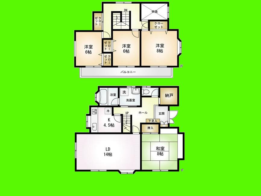 Floor plan. 49,800,000 yen, 4LDK + S (storeroom), Land area 241.39 sq m , Building area 122.55 sq m all room facing south of the bright rooms