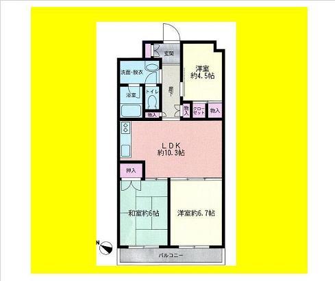 Floor plan. 3LDK, Price 7.3 million yen, Occupied area 60.95 sq m , Balcony area 5.8 sq m