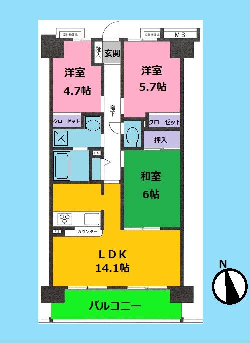 Floor plan. 3LDK, Price 13.8 million yen, Footprint 67.6 sq m , Balcony area 9 sq m