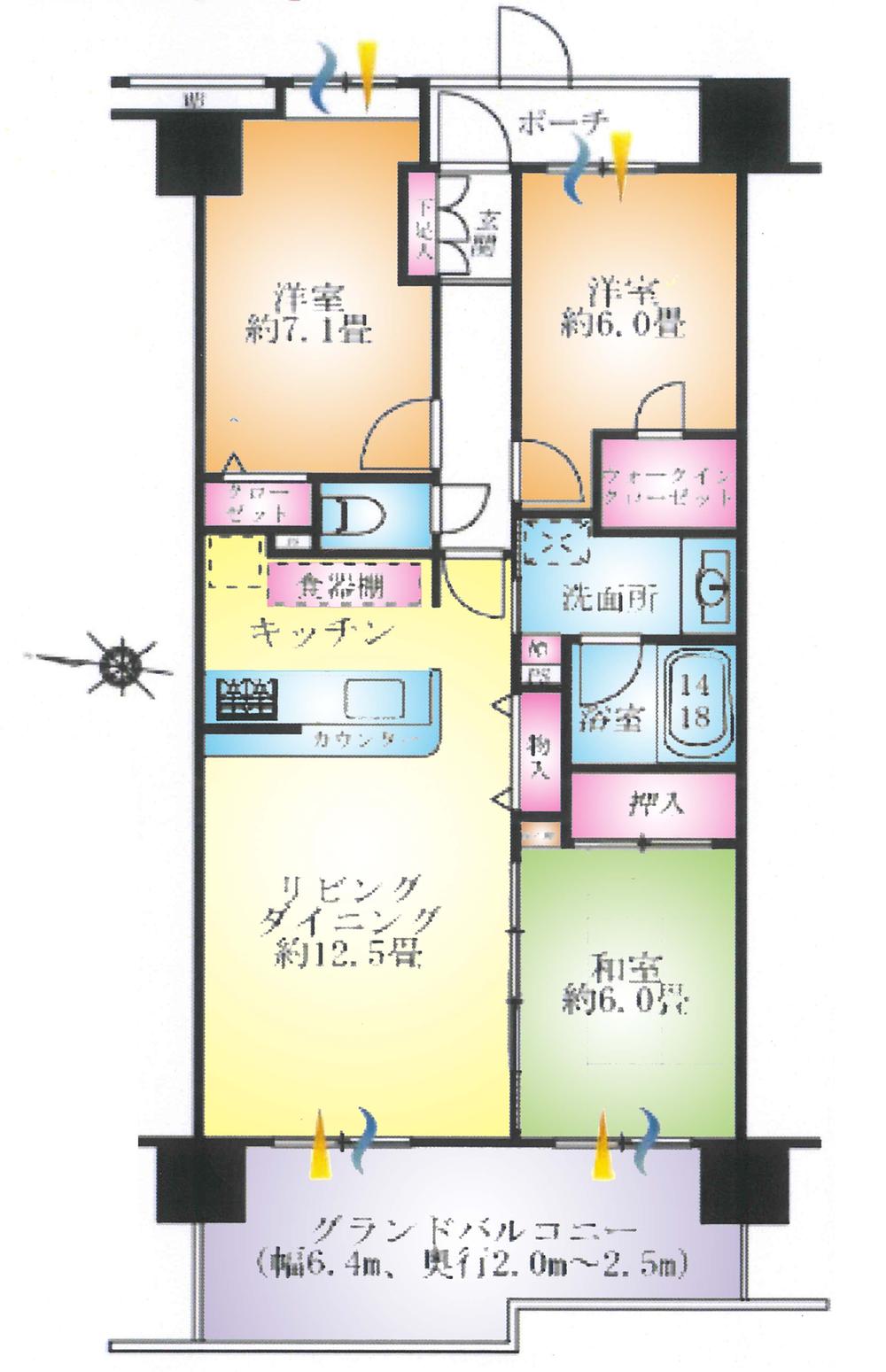Floor plan. 3LDK, Price 23.5 million yen, Occupied area 77.08 sq m , Balcony area 14.65 sq m floor plan