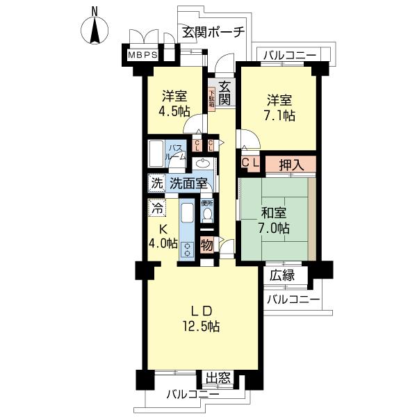 Floor plan. 3LDK, Price 12.8 million yen, Occupied area 79.51 sq m , Balcony area 9.49 sq m