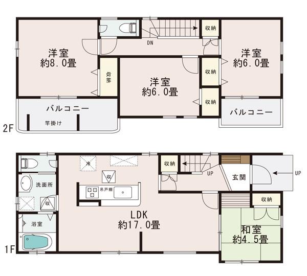 Floor plan. (1 Building), Price 37,900,000 yen, 4LDK, Land area 101.8 sq m , Building area 99.78 sq m