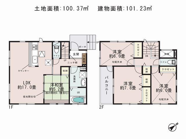 Floor plan. (5 Building), Price 34,800,000 yen, 4LDK, Land area 100.37 sq m , Building area 101.23 sq m