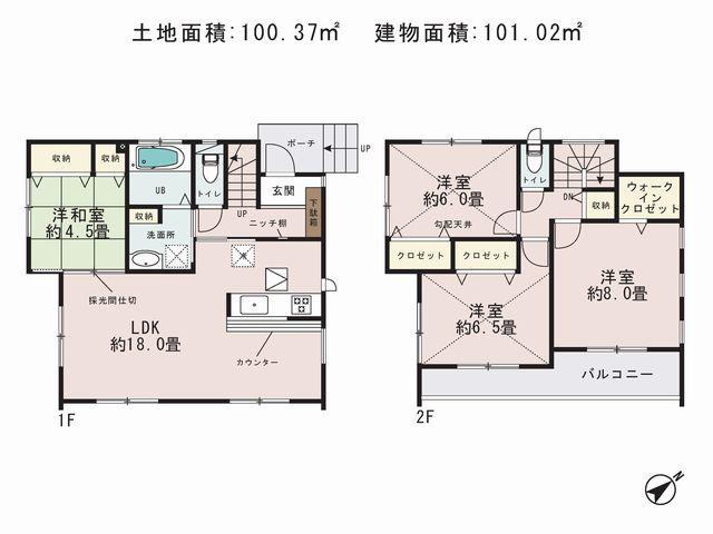 Floor plan. (6 Building), Price 37,800,000 yen, 4LDK, Land area 100.37 sq m , Building area 101.02 sq m
