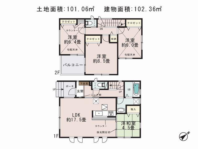 Floor plan. (9 Building), Price 33,800,000 yen, 4LDK, Land area 101.06 sq m , Building area 102.36 sq m