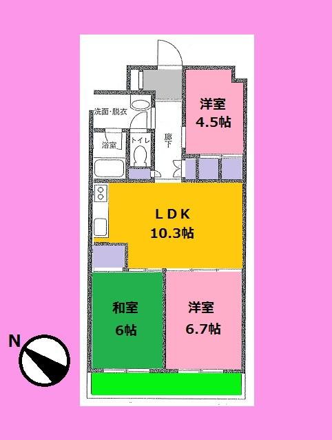Floor plan. 3LDK, Price 7.3 million yen, Occupied area 60.95 sq m