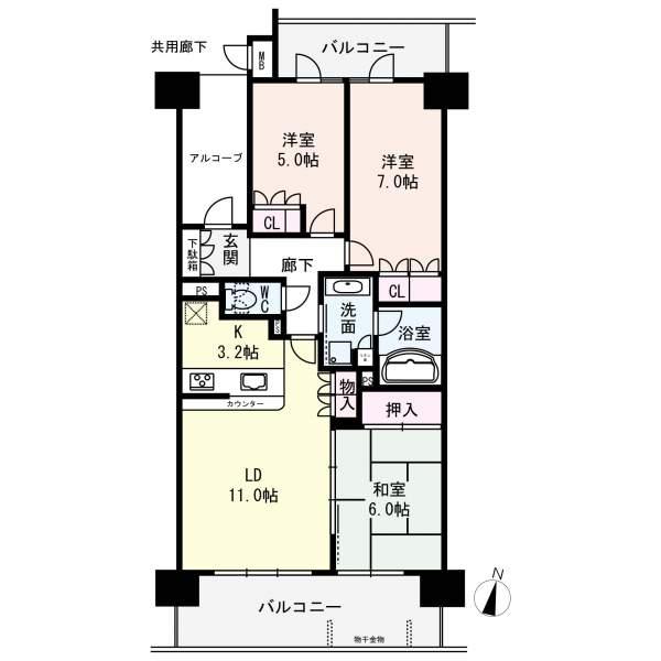 Floor plan. 3LDK, Price 28.8 million yen, Occupied area 71.96 sq m , Balcony area 19.3 sq m