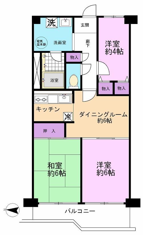 Floor plan. 3DK, Price 10.8 million yen, Occupied area 58.24 sq m , Balcony area 7.6 sq m