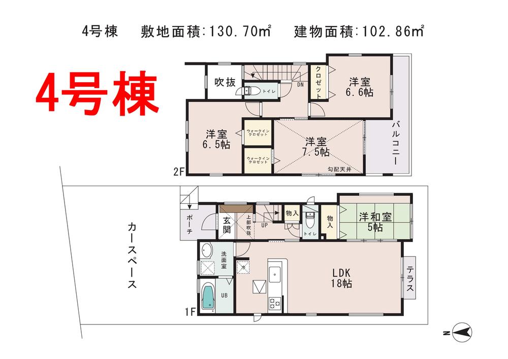 Floor plan. (4 Building), Price 31,800,000 yen, 4LDK, Land area 130.7 sq m , Building area 102.88 sq m