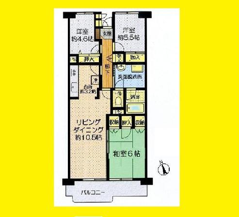 Floor plan. 3LDK, Price 13.8 million yen, Occupied area 67.74 sq m , Balcony area 8.42 sq m