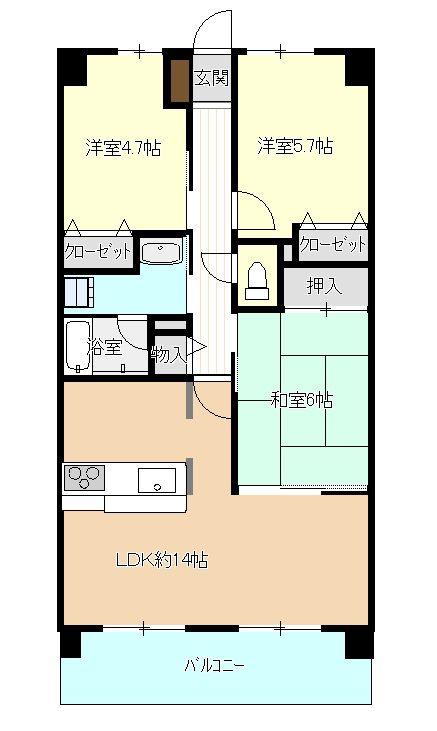 Floor plan. 3LDK, Price 13.8 million yen, Footprint 67.6 sq m , Balcony area 9 sq m