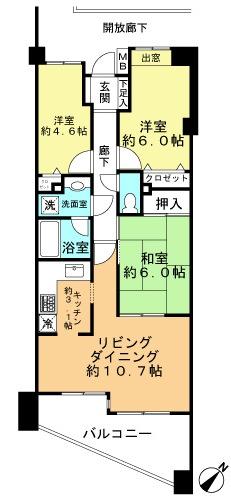 Floor plan. 3LDK, Price 23.8 million yen, Occupied area 66.82 sq m , Balcony area 9.54 sq m