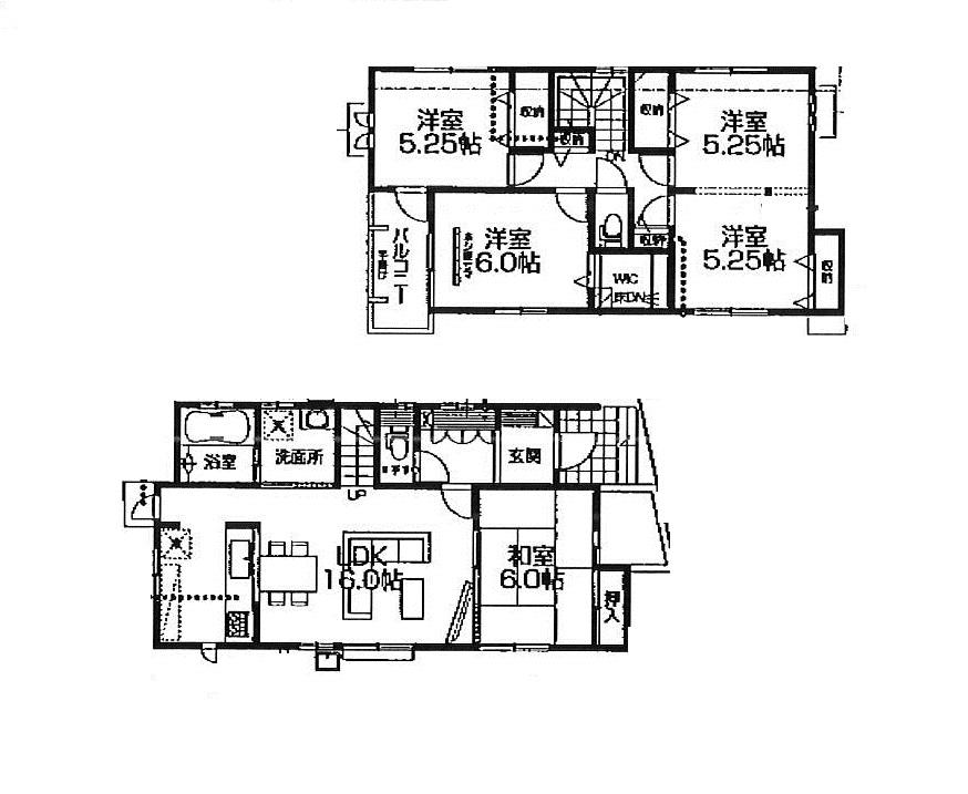 Floor plan. 31,900,000 yen, 5LDK, Land area 105.86 sq m , Building area 105.81 sq m Station 15-minute walk ・ Southeast corner lot day preeminent large 5LDK popular counter kitchen in Japanese-style room is a large space your tour Allowed living in stairs adoption of all the living room facing south on the same day of the attractive spacious 22 Pledge of Tsuzukiai