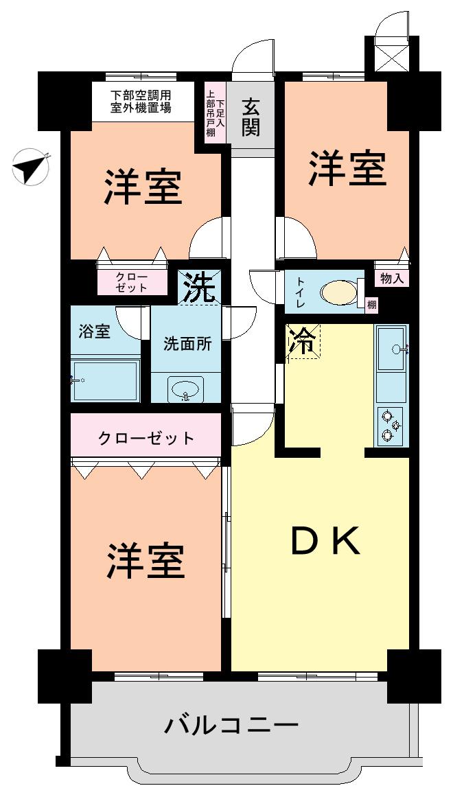 Floor plan. 3DK, Price 14.3 million yen, Occupied area 60.04 sq m , Balcony area 8.64 sq m