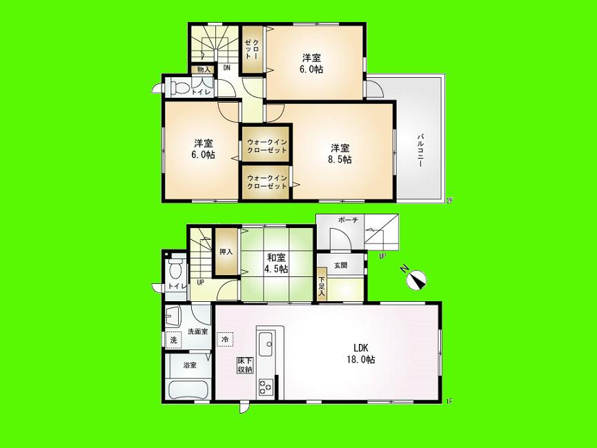 Floor plan. (Building 2), Price 34,800,000 yen, 4LDK, Land area 115 sq m , Building area 101.84 sq m