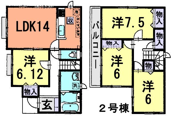 Floor plan. (Building 2), Price 24,200,000 yen, 4LDK, Land area 128.68 sq m , Building area 95.01 sq m