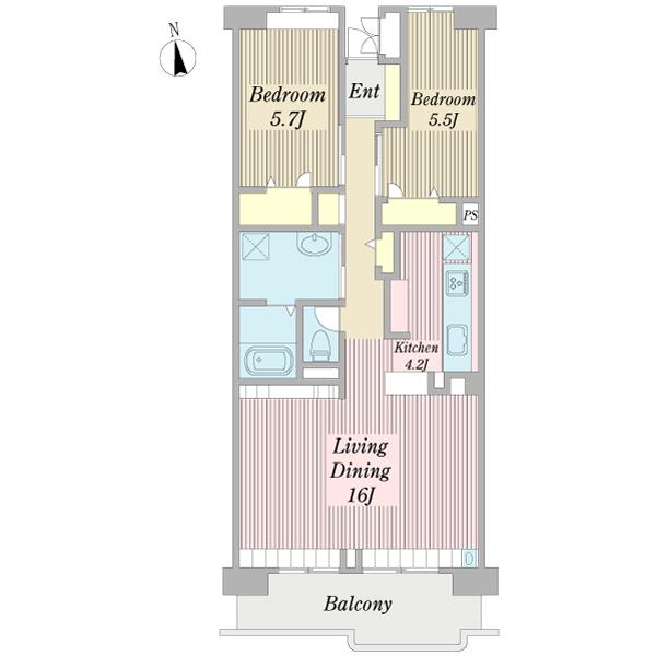 Floor plan. 2LDK, Price 17,900,000 yen, Occupied area 71.54 sq m , Balcony area 8.42 sq m