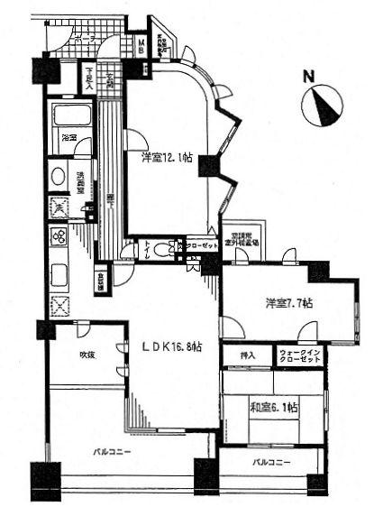 Floor plan. 3LDK, Price 24,900,000 yen, Occupied area 91.98 sq m , Balcony area 21.75 sq m