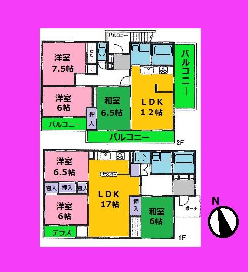 Floor plan. 33,500,000 yen, 6LLDDKK, Land area 192.58 sq m , Building area 167.05 sq m