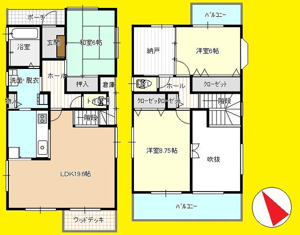Floor plan. 39,800,000 yen, 3LDK + S (storeroom), Land area 144.35 sq m , Building area 105.16 sq m spacious 3SLDK. Spacious two Allowed also car space.