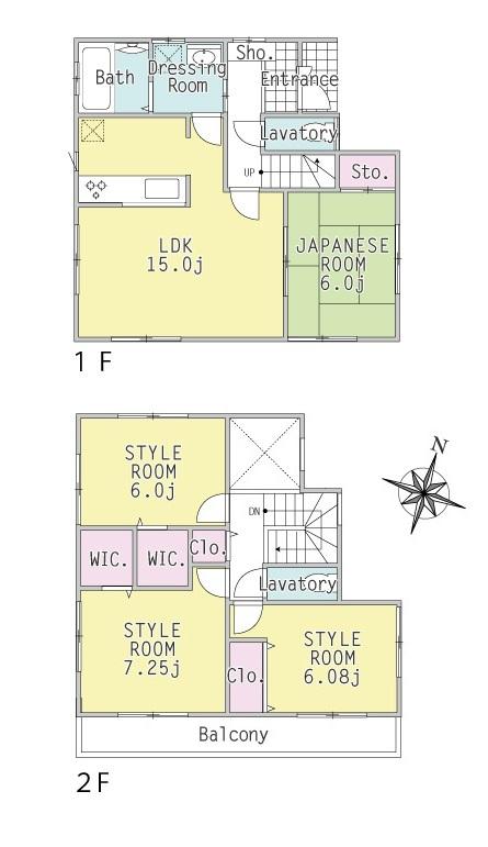 Floor plan. (Building 2), Price 33,800,000 yen, 4LDK, Land area 120.44 sq m , Building area 96.05 sq m
