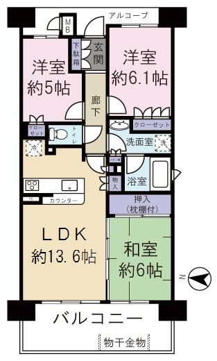 Floor plan. 3LDK, Price 29,800,000 yen, Occupied area 68.79 sq m , Balcony area 12.4 sq m